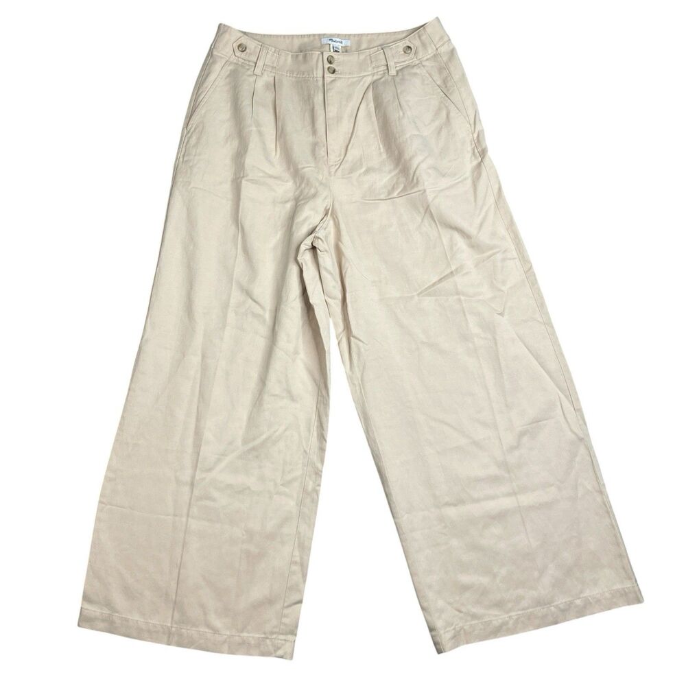 Madewell Wide Leg Pleated Pants 12P Beige Cotton Harlow High Rise NH266
